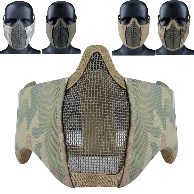 

Tactical Half Face Mask Airsoft Paintball Shooting Metal Mesh Masks Outdoor Hunting Cs Wargame Sports Lightweight Foldable Masks