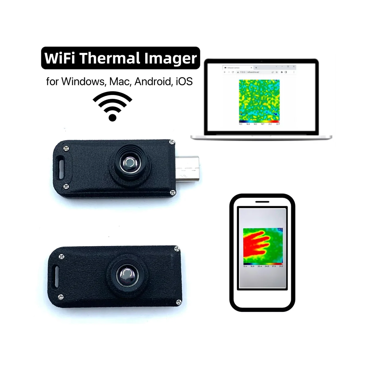 

Mini WIFI Thermal Imager 32X32 Pixel Thermopile Infrared Array Temperature Measurement Module, Female Port
