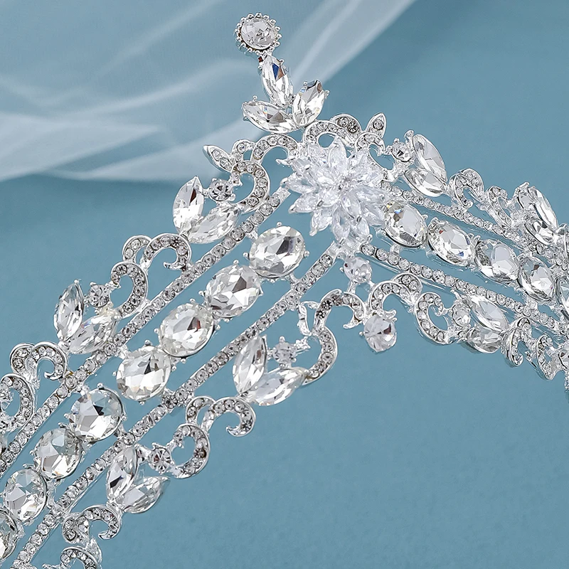 Bride Crown Baroque Silver Crystal Tiaras Luxury Rhinestone Wedding Headdress Jewelry Bridal Hair Accessories Birthday Headwear