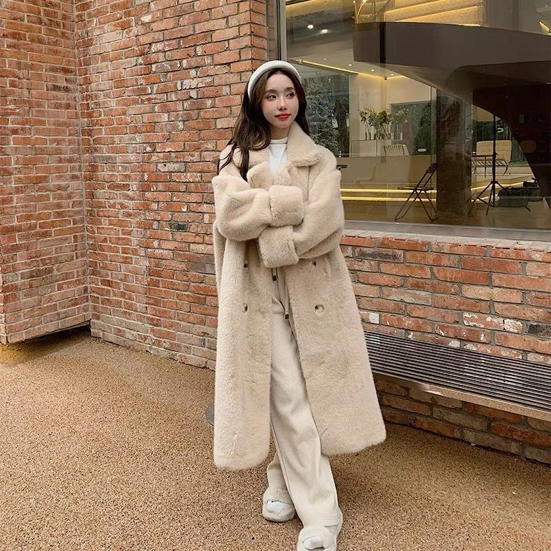 2025 Autumn Winter New Loose Environmentally Friendly Rabbit Fur fur Coat Long Thick Warm Temperament Loose Suit Collar Coat
