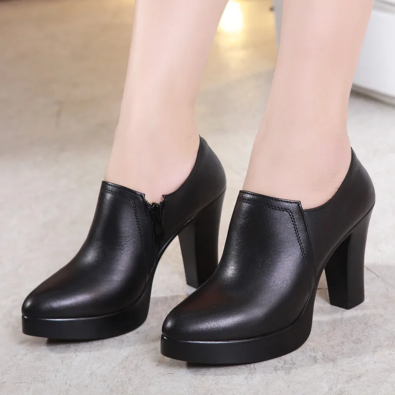 

9cm Small Size 32-43 Elegant Deep Mouth Platform Pumps Black 2023 Fall Block High Heels Shoes Women for Office Model Mom