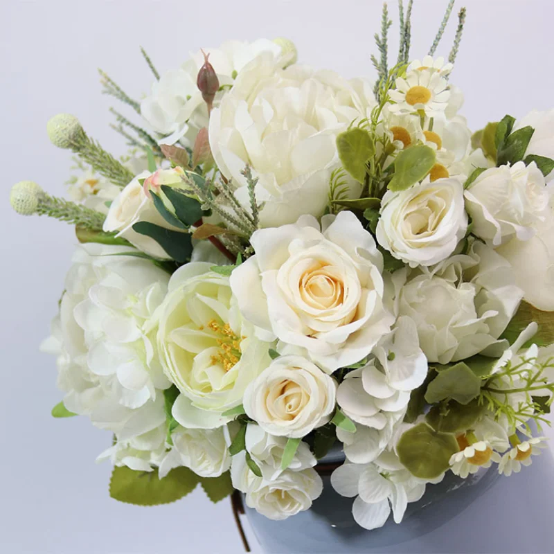 

White Fake Flowers Marriage Accessories Wedding Bouquet Artifical Roses Bridal Holding Bouquet Accessories