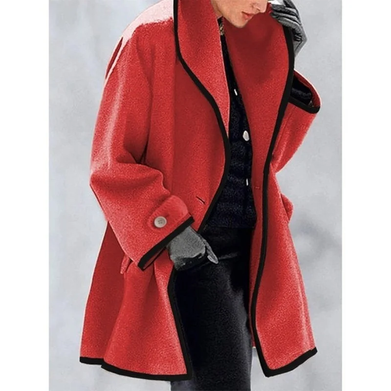  Women's Autumn and Winter New Multicolor Round Neck Loose Woolen Coat One Button Color Matching Long-sleeved Casual Jacket