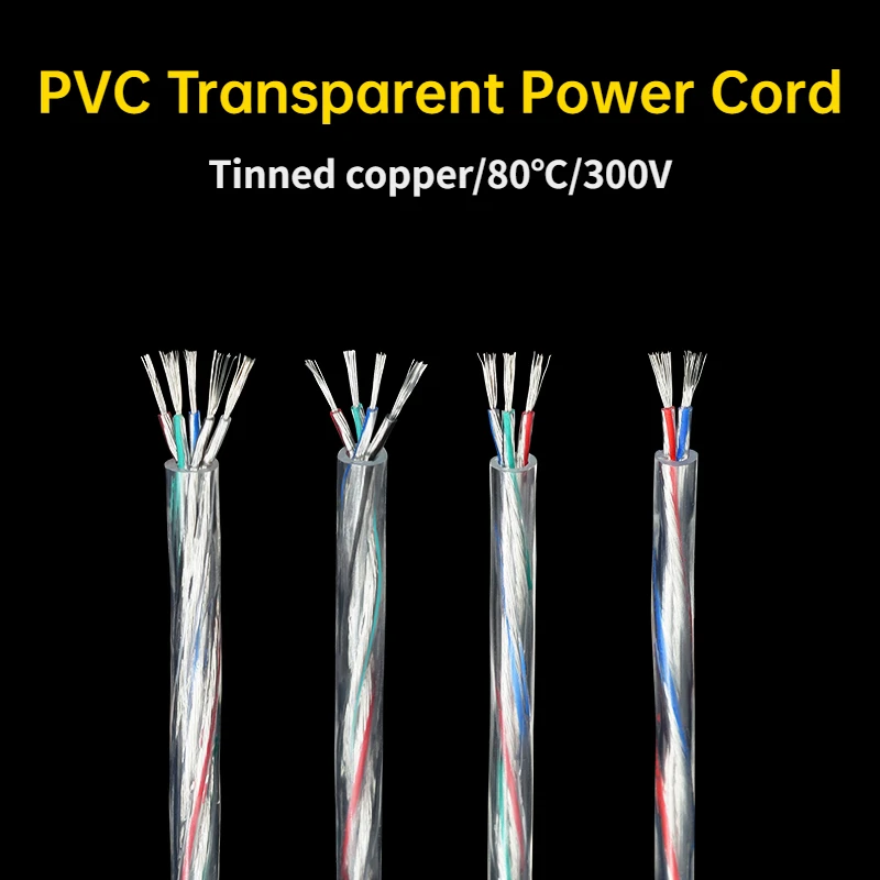 1~10m Transparent Power Cord  2 3 4 5 Cores PVC Insulation Tinned Copper Cable 28/26/24/22/20/18/16AWG LED Light Electronic Wire