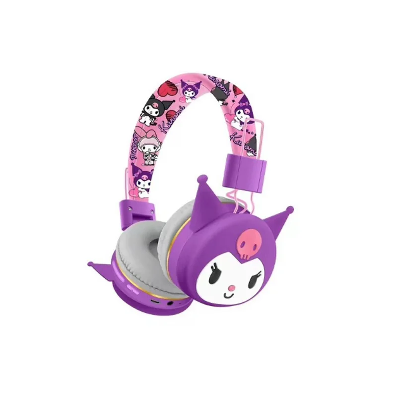 Sanrio Hello Kitty Kuromi Bluetooth Headphone Wireless Headsets Cartoon with Mic Foldable Lightweight Earphone for Phones Laptop