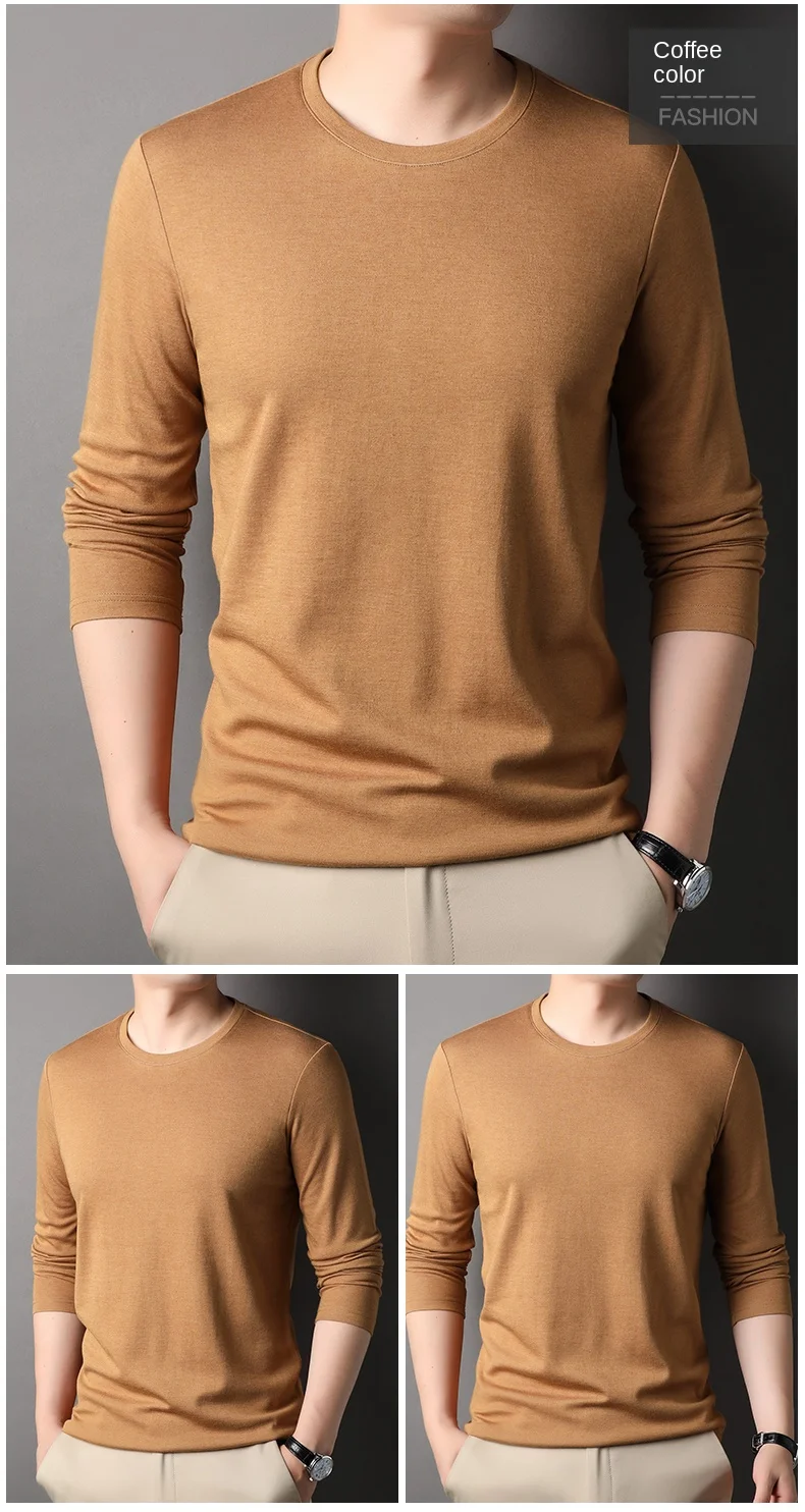 Lana di alta qualità 4,7% New Fashion Luxury Brand Maglietta da uomo Girocollo Tinta unita Morbida manica lunga Top Abbigliamento casual da uomo_voghion.com