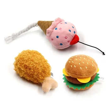 Plush Dog Toys Squeaky Dogs Accessories Pet Perros Toy Soft Squeeze Sound Teeth Chew Bite Resistant Ice Cream Fries Humburger 2