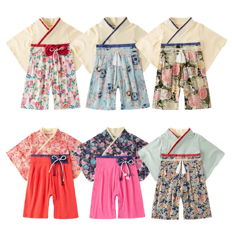 Children Japanese Kimono Baby Girls Boys Traditional Clothes Floral Print Patchwork Colors Yukata Festival Wear