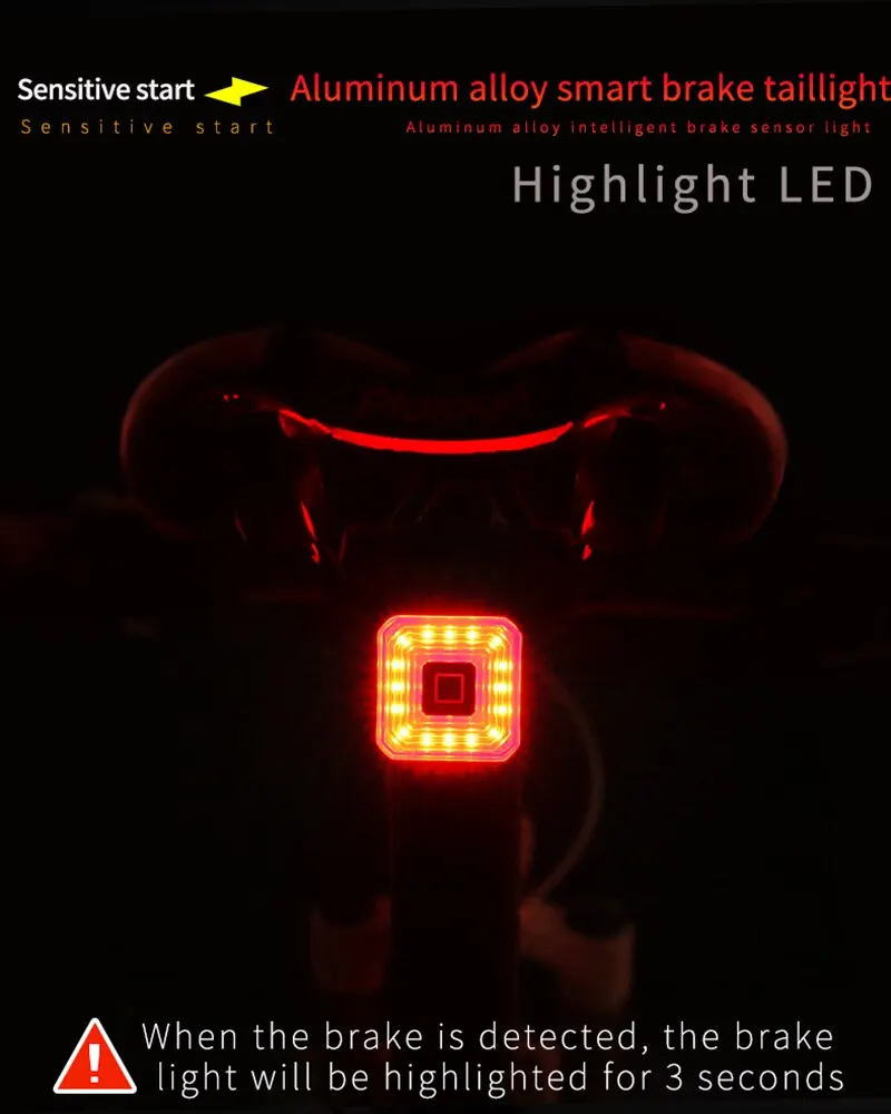 Description Picture 6 of itemSmart Bicycle Rear Light Auto Start Stop Brake Sensing Induction Waterproof USB Charging Cycling Tail Taillight LED Bike Light
