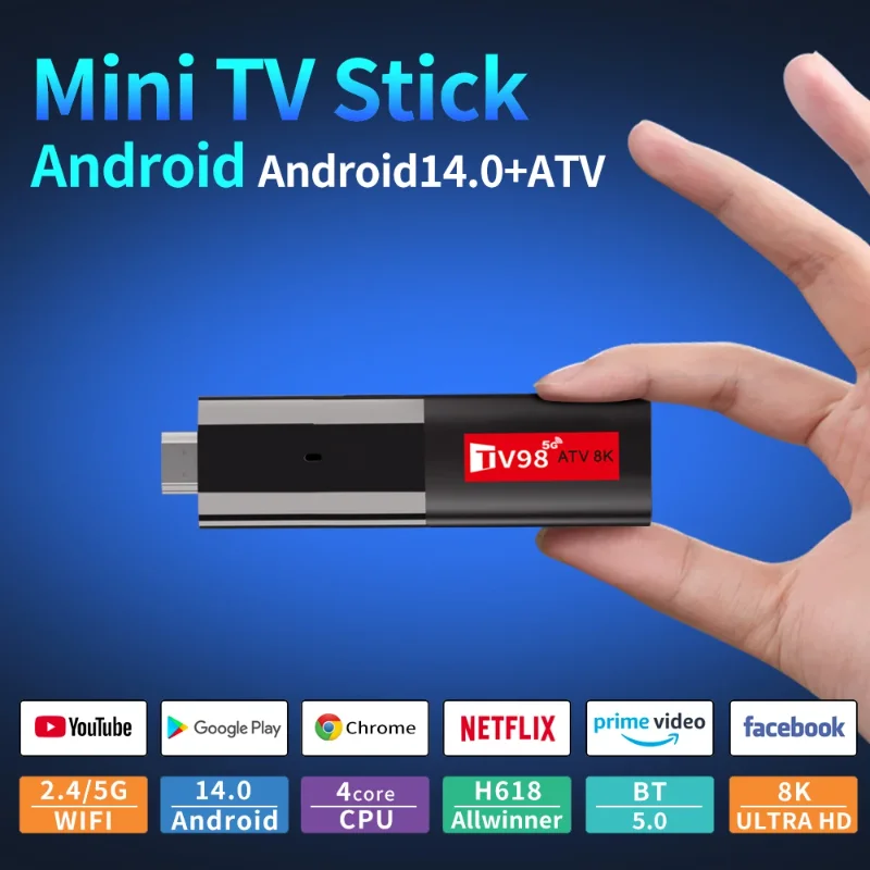 TV98 ATV Smart TV Stick Android 14 Allwinner H618 TV Box 2GB 16GB Support OTA 8K Media Player Wifi6 HDR10 Voice Remote TV Box 2