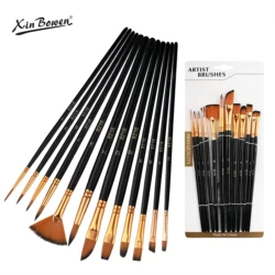 12-Piece Nylon Bristle Paint Brush Set for Watercolor, Oil, and Acrylic Painting (12 PCS)