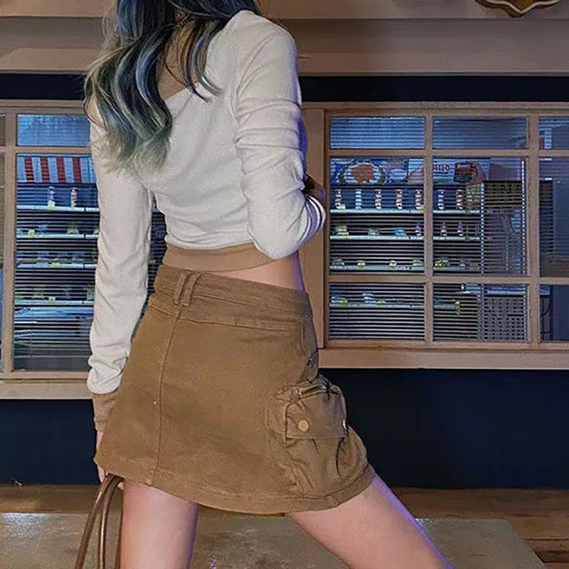 workwear skirt for women in spring and summer, European and American retro low waisted and hip wrapped skirt trend