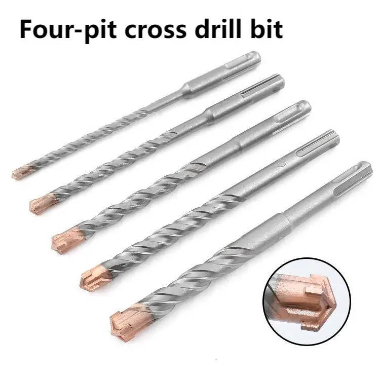 160mm 200mm Electric Hammer Drill Bits Set Round Handle  Tungsten Steel Alloy Cross Tip for Masonry Concrete Rock Stone Drilling round handle electric hammer drill bits 6 8 10 12 14 16 18 20mm cross type tungsten steel alloy for masonry concrete rock stone