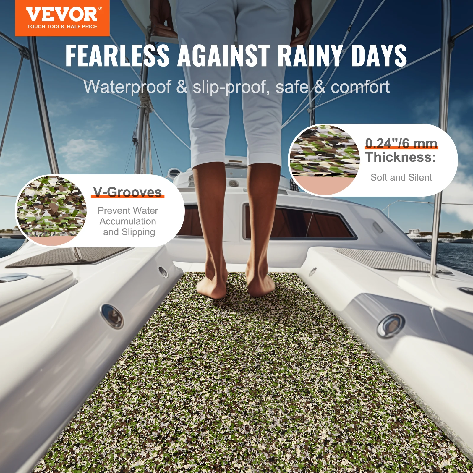 VEVOR Boat Flooring EVA Foam Boat Decking 94.5" x 23.6" Non-Slip Self-Adhesive Flooring  31.1 sq.ft 2 Rolls of Marine Carpet