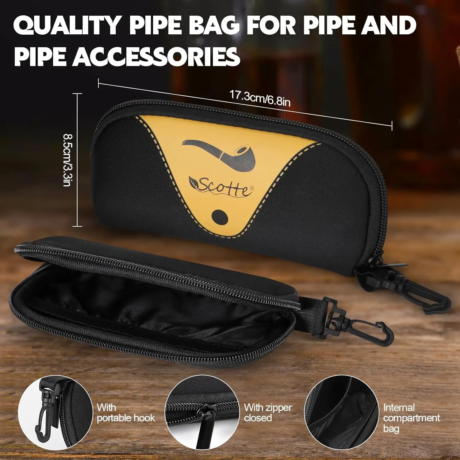 Tobacco Pipe Handmade Ebony Wood Root Smoking Pipe Gift Box and Accessories