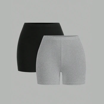 Leggings ultracorte da yoga in tinta unita da 2 pezzi Morbidi da donna Palestra Atletica Sport attillati Compressione corta Allenamento completo Jog 1