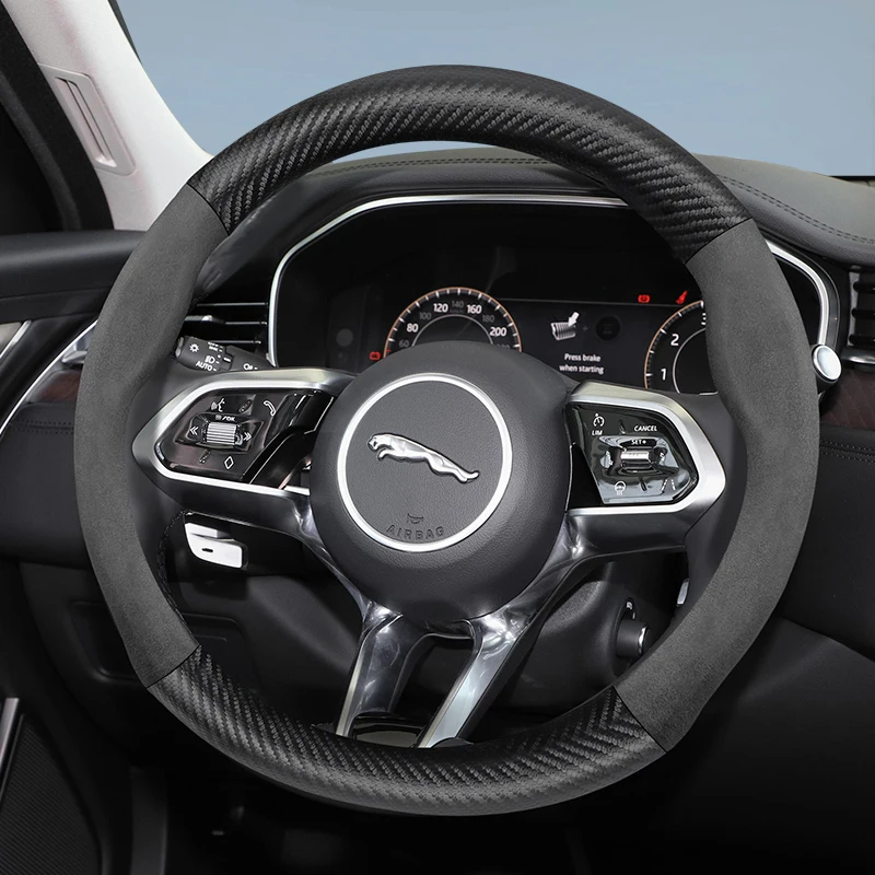 Für JAGUAR Wildleder Carbon Faser Lenkrad Abdeckung Fit XF XE F-PACE E-PACE I-PACE X250 F-TYPE XJ X S-Typ Autos Zubehör
