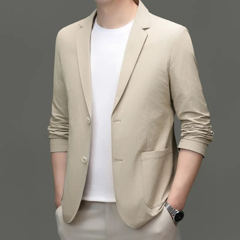 Men's Spring and summer thin single western jacket casual solid color cotton blend suit
