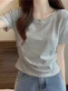Summer 2025 Women's Slim Fit round Ne ort Sve T-irt Casual Sle Inner Wear Top Cotton Blend Knitted Print Garment