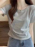 Summer 2025 Women's Slim Fit round Ne ort Sve T-irt Casual Sle Inner Wear Top Cotton Blend Knitted Print Garment