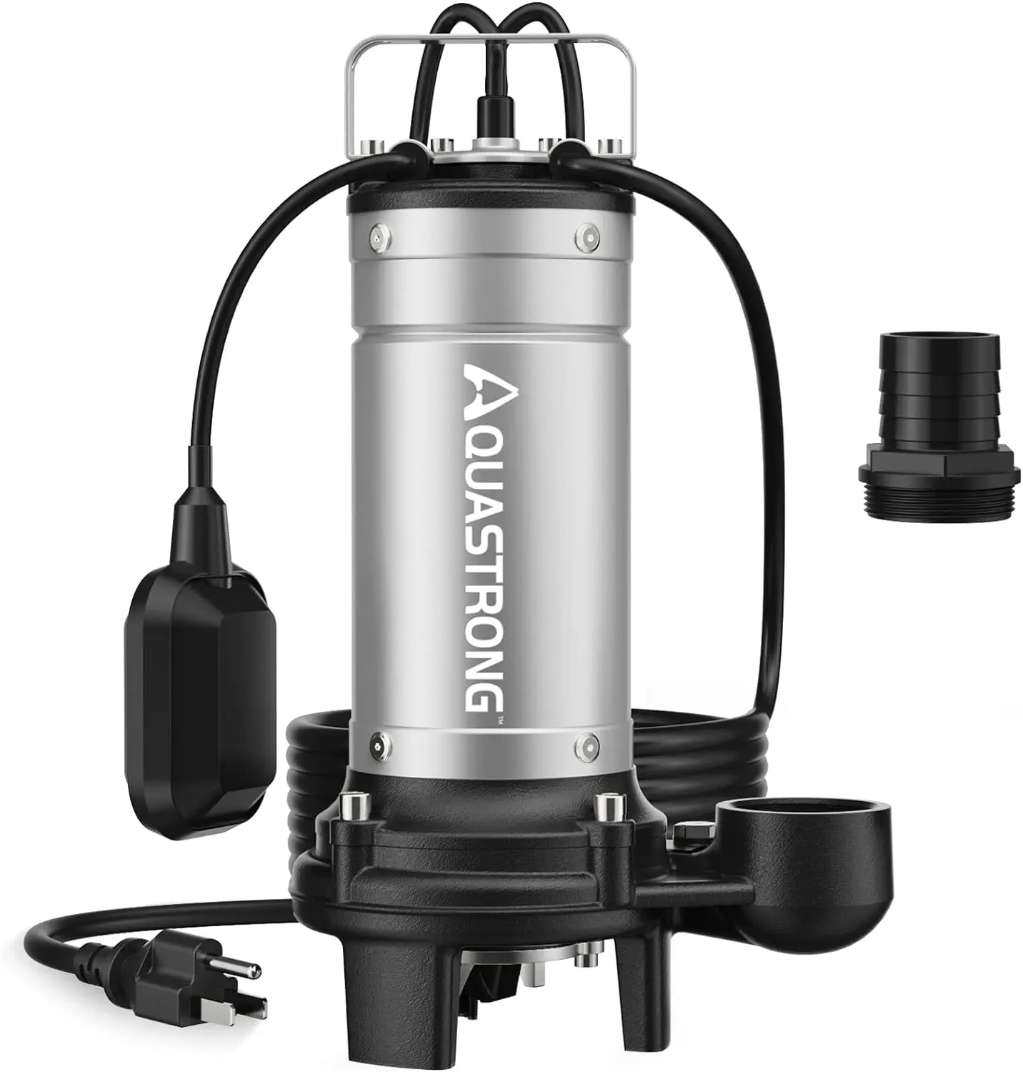 1HP Sewage Grinder Pump, Stainless Steel, 115V Automatic Float Switch, Submersible Effluent/Sump Pump for Sump Basin