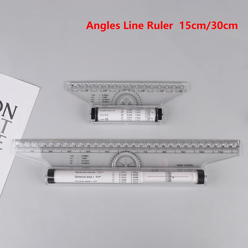 【Nice】앵글 라인 자 15cm 30cm 다기능 드로잉 도구 미터법 롤링 자 투명 평행 롤링 자