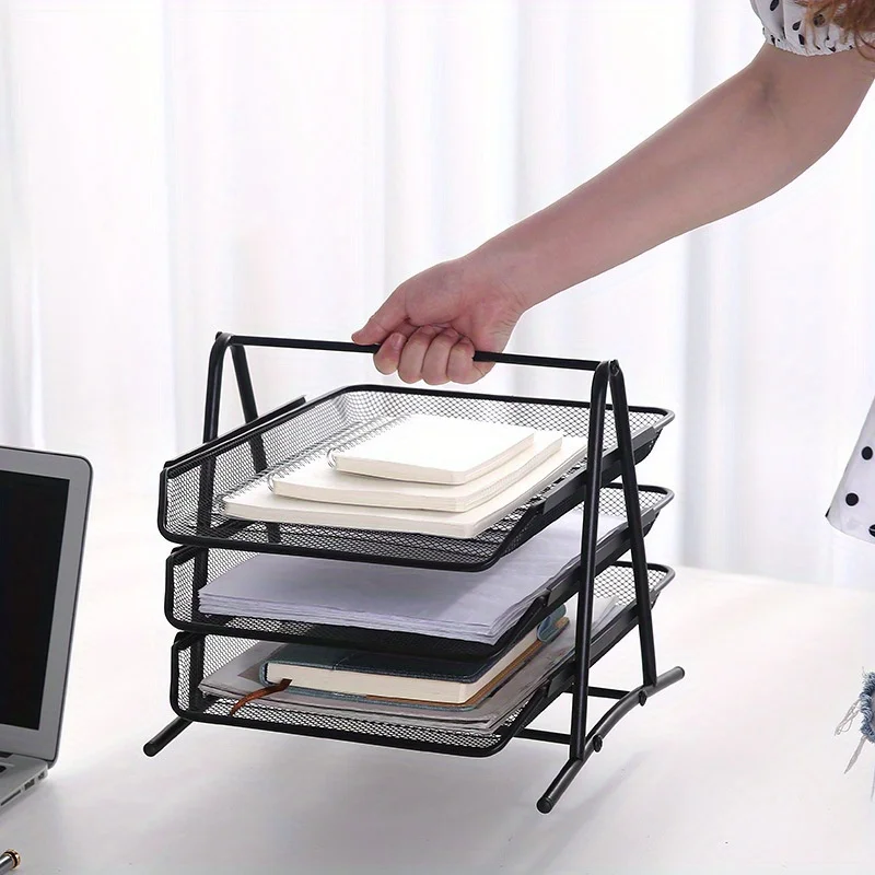Tieyi three-layer file tray office supplies desktop A4 metal storage management rack iron mesh multifunctional file rack desk organizer storage organizer file folder organizer