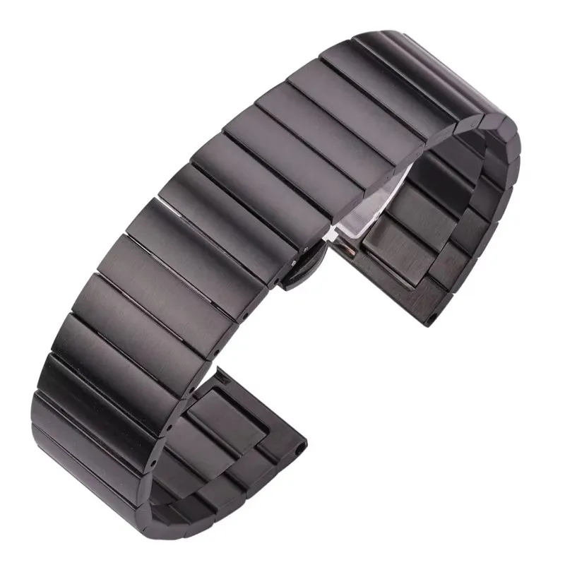 Elegant Solid Stainless Steel Sports Watch Strap in Silver and Black with Easy Quick Release Adjustment