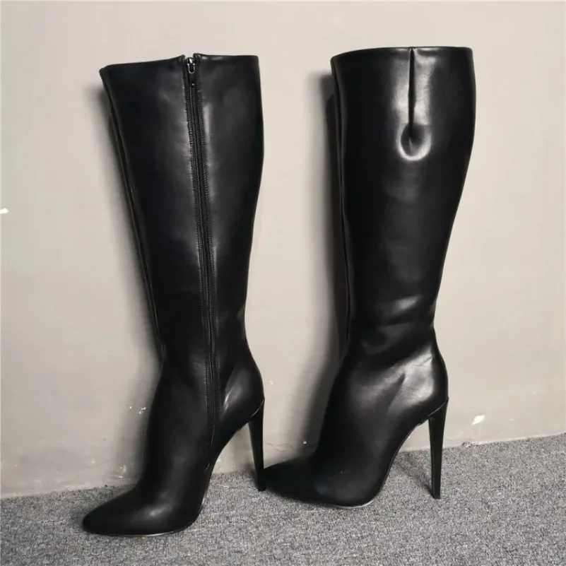 

2024 New Fashion Women Winter Knee High Boots Sexy Thin High Heels Boots Pointed Toe Black Casual Shoes Women Plus US Size 5-15