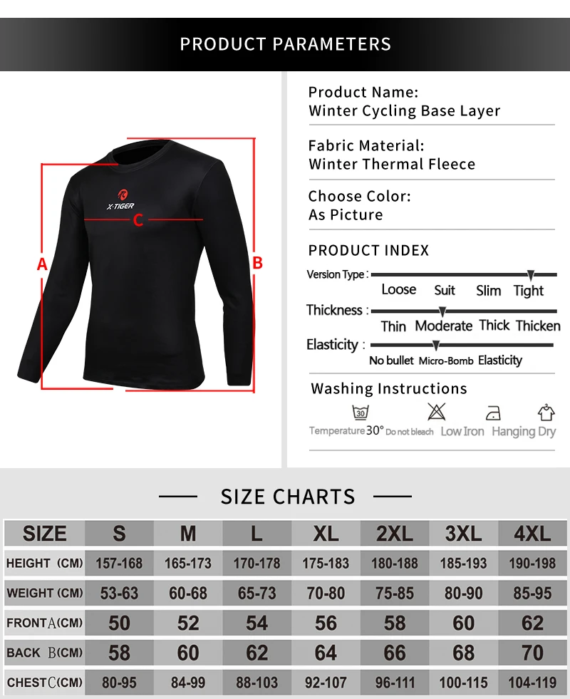 Description Picture 5 of itemX-TIGER Winter Cycling Base Layer Long Sleeve Warm Bike Underwear Fleece Sports Bike Shirt For Keep Warm Racing Bicycle Shirt