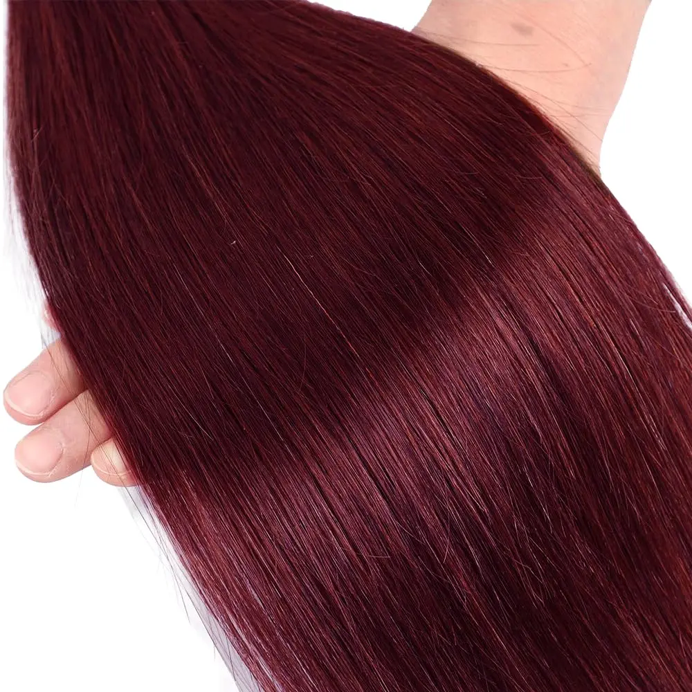 99J Burgundy Straight Human Hair Bundles and Closure Brazilian Remy Bundles With 4x4 Lace Closure 100% Human Hair Extensions 4