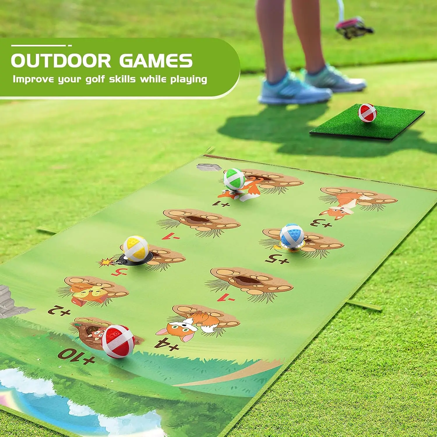 Kids Golf Chipping Game Set Golf Training Aid Battle Royale Golf Fun Practice Mat with Sticky Balls Outdoor Indoor Golf Toys 6