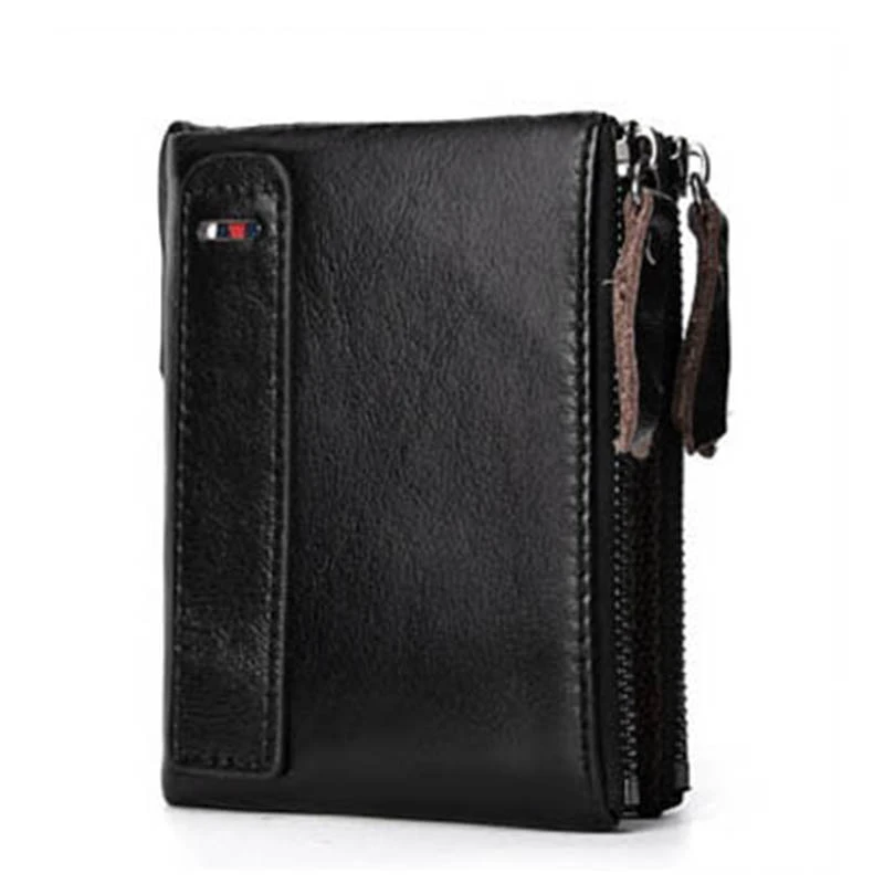 Cow Skin Genuine Leather Wallet for Men and Women Zipper Coin Purse Business Card ID Holder RFID Blocking Money Bags Wallet wristlet purse