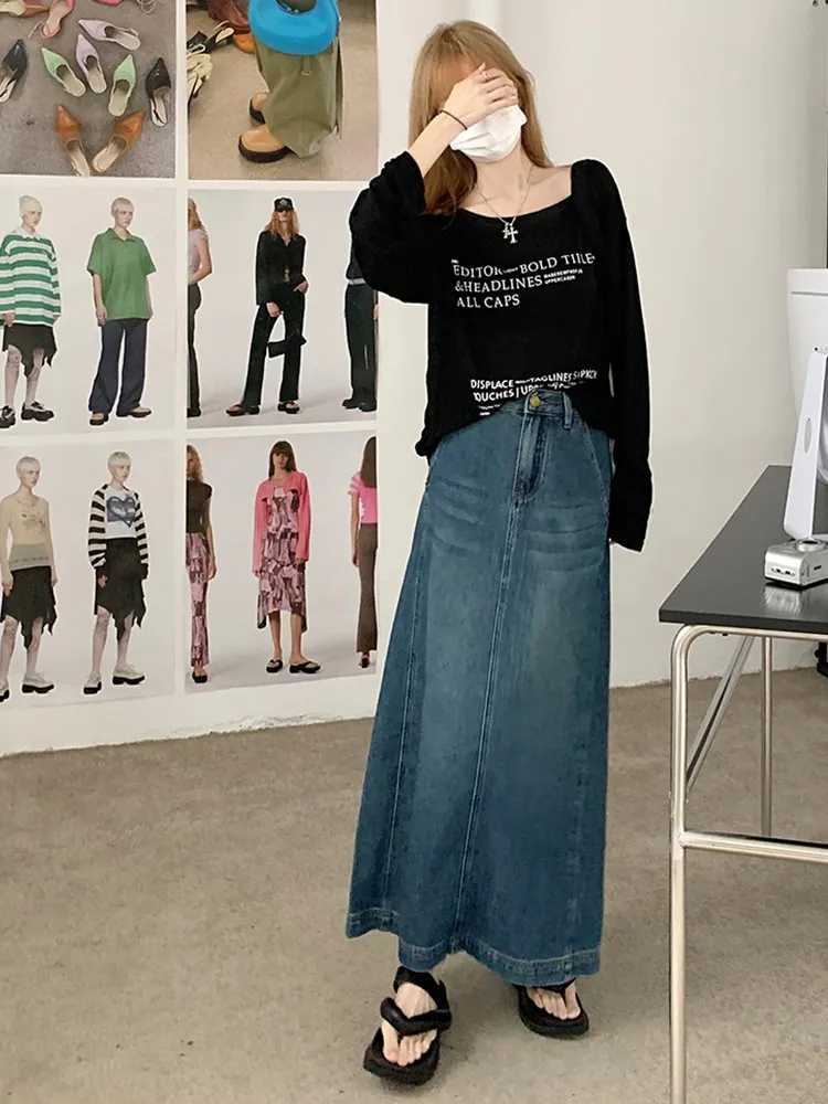 スカート INSTANTFUNK midi denim skirt 5BMM159 Women's Denim midi skirt with slit | Blue | Diesel