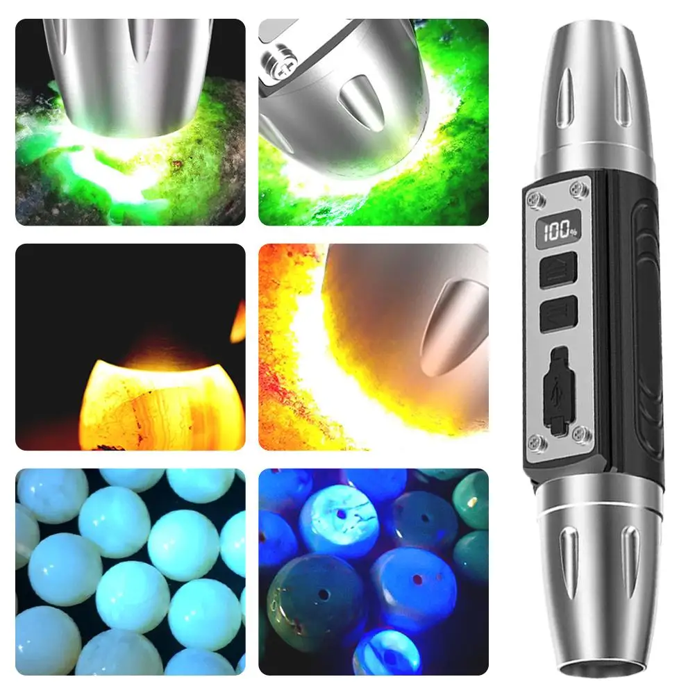 옥빛 UV 365nm 충전식 에메랄드 보석류 호박 식별용 손전등 자외선 LED 토치 램프