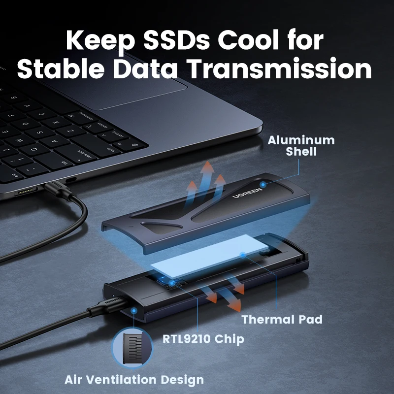 Ugreen M.2 Nvme Ssd Case Adaptador 10gbps Usb c 3.2 Gen2 Ferramenta-livre Externo Gabinete Leitor Nvme Suporta m e b & m Chaves - Imagem 4