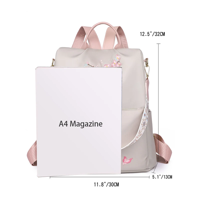 Ladies' backpack, large capacity, adjustable shoulder straps, zipper closure, casual university style, perfect for students and