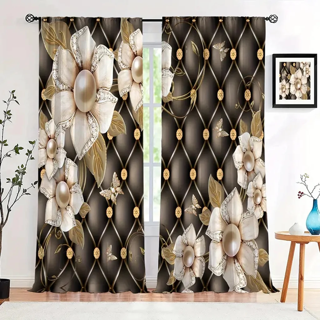 

Luxury Relief Flower Window Curtain Living Room Modern Home Goods Window Treatments Polyester Printed 3d Curtains For Bedroom