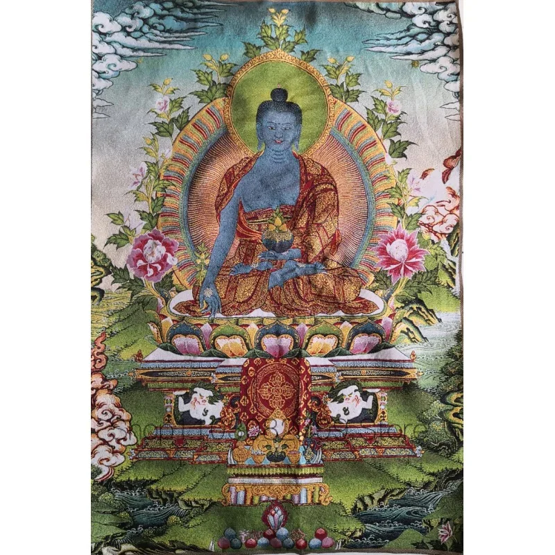 

36" Tibet Tibetan Embroidered Cloth Silk Buddhism Medicine Buddha Menla Medical God Tangka Thangka Mural Buddha Home Decor