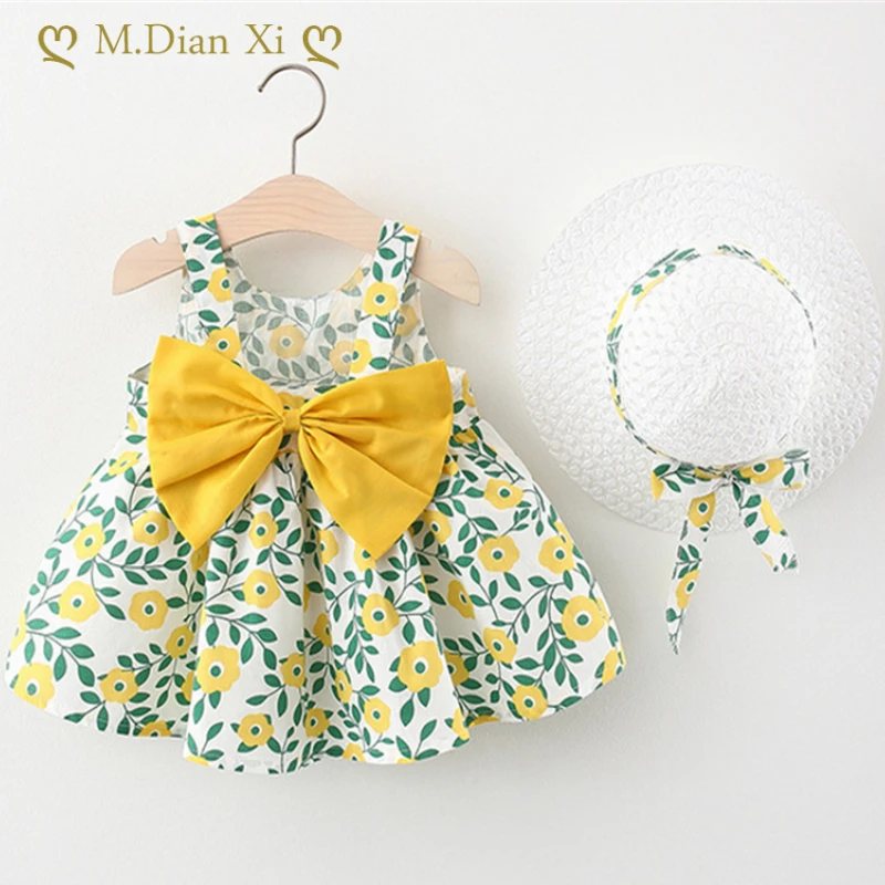 Baby Girls Breathable Cotton Summer Casual Clothing Set Sleeveless Floral Dress+Hat Set for Children Baby Girl 6Month-3YearBaby Baby Clothing Set best of sale