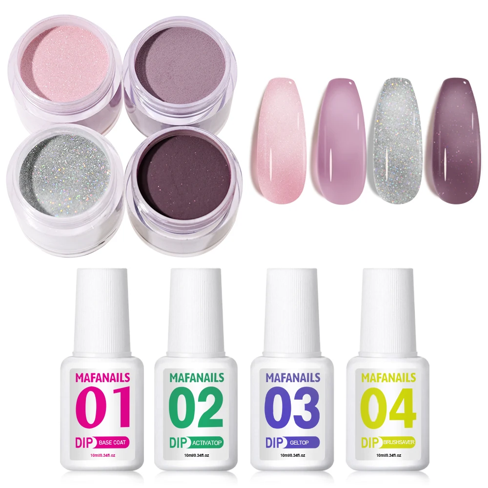 8Pcs Dip Powder Nail Kit 10g*4 Colors Glitter Dips Powder 4Step With Base&Top Coat Beginner Liquid Gel DIY Dipping Manicure Set*