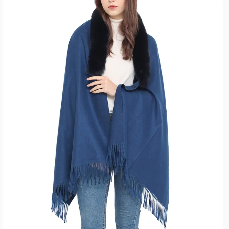 Autumn Imitation Fur Collar Scarf Cape Winter Warm Women Scarf Shawl Dual Purpose  Ponchos Lady Capes Cloak Blue Cardigan paisley scarf man women boho ethnic tribal style shawl stole faux cashmere large kerchief for lady 185 55cm