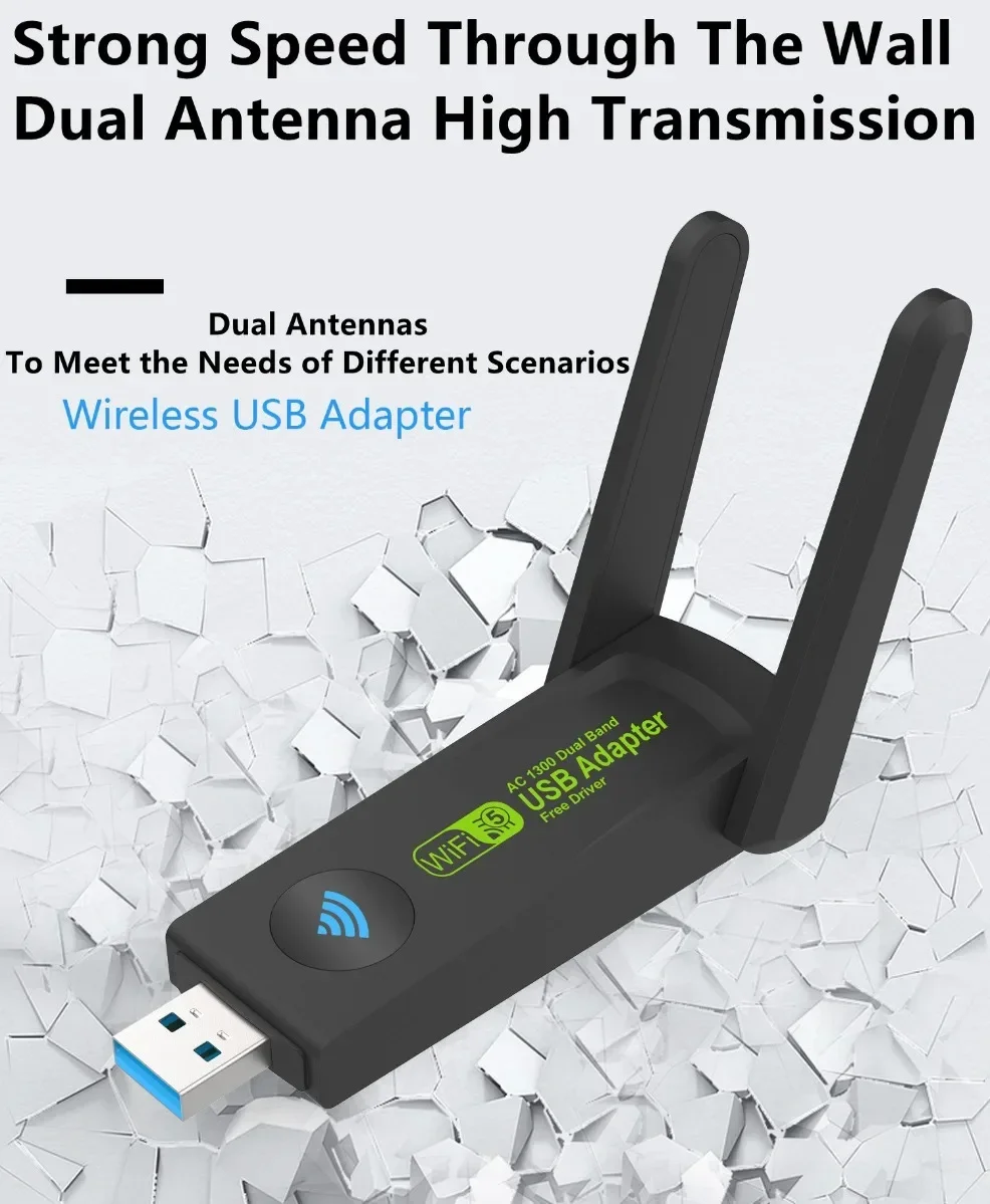 

2.4GHz+5GHz Dual Band USB Wifi Adapter 1300Mbps Wireless Network Card With Antenna Wireless USB WiFi Adapter Dongle Network Card