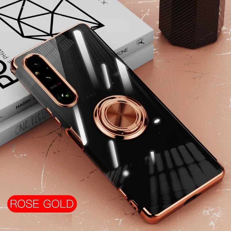 Transparent Soft Back Case with Ring Stand and Clear Cover Protection