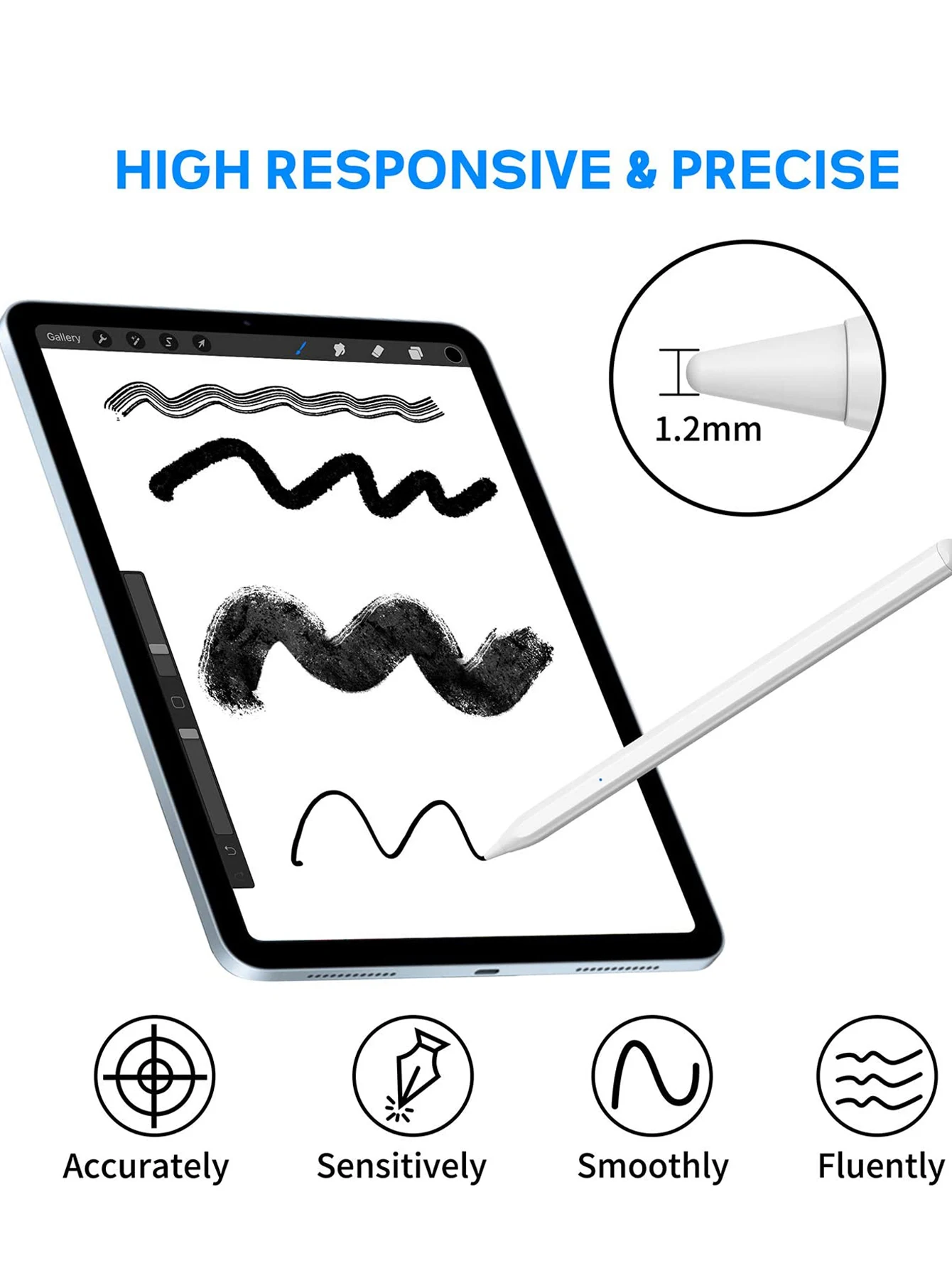 Caneta Stylus Ativa para Ios e Android Telas Sensíveis ao Toque e Telefones Lápis Recarregável com Tela de Toque Dupla para Apple Android - Imagem 5