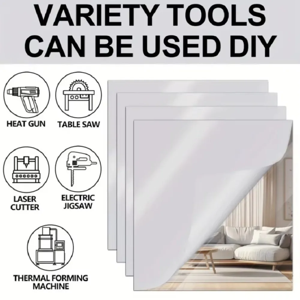 1pc Self Adhesive Acrylic Mirror Sheet 1.6mm Thick Simple Non Glass Mirror Stickers DIY Craft Shatterproof