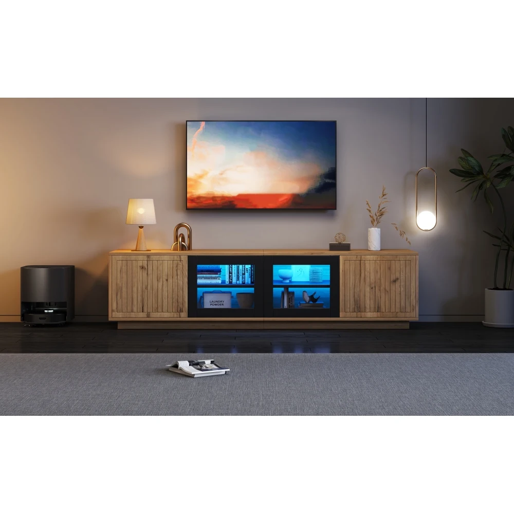 180 x 40 x 45 cm moderner TV-Schrank, Lowboard-Wohnzimmerschrank, für Fernseher bis zu 75 Zoll, TV-Ständer mit 2 Schränken und LED-Lichtleiste – Detail 9