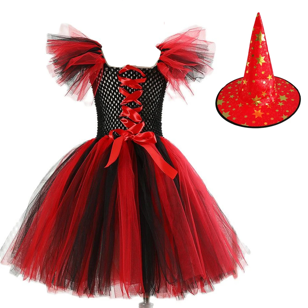 

Halloween Girls Party Dress Mesh Costume Children's Carnival Witch Cosplay Fantasia Performance Tutu Dress Kids Chrstmas 2-10Y