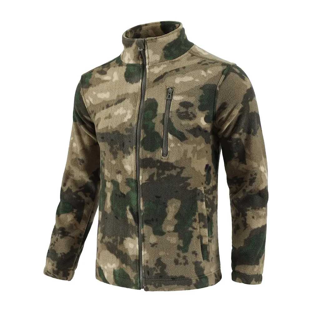 Men's Soft Fleece Tactical Hiking Jackets Zipper Camo Jacket Tactic Coat Airsoft Hunting Clothes