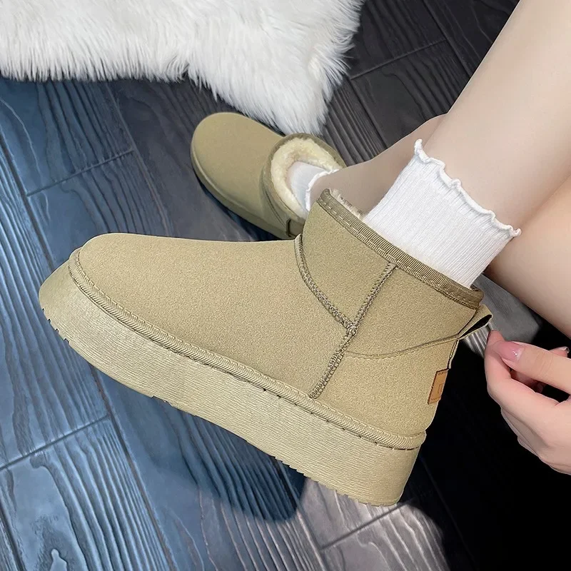 

New Winter Women Short Plush Warm Snow Boots Flats Casual Shoes Suede Fur Chelsea Ankle Boots Platform Ladies Shoes Botas Mujer